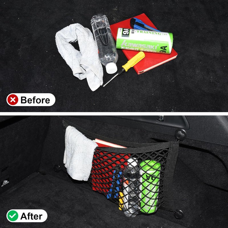 VEHIRIE 2 Pack Small Cargo Net Pocket Storage Pouch Bag 21 x 9.8 Inches RV Netting Elastic Automotive Cargo Nets with 8 Mounting Screws, Storage Mesh for Car Trunk SUV Boats - Image 5